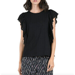 Molly Bracken Ruffled Sleeveless Cotton Top In Black Size S NWT